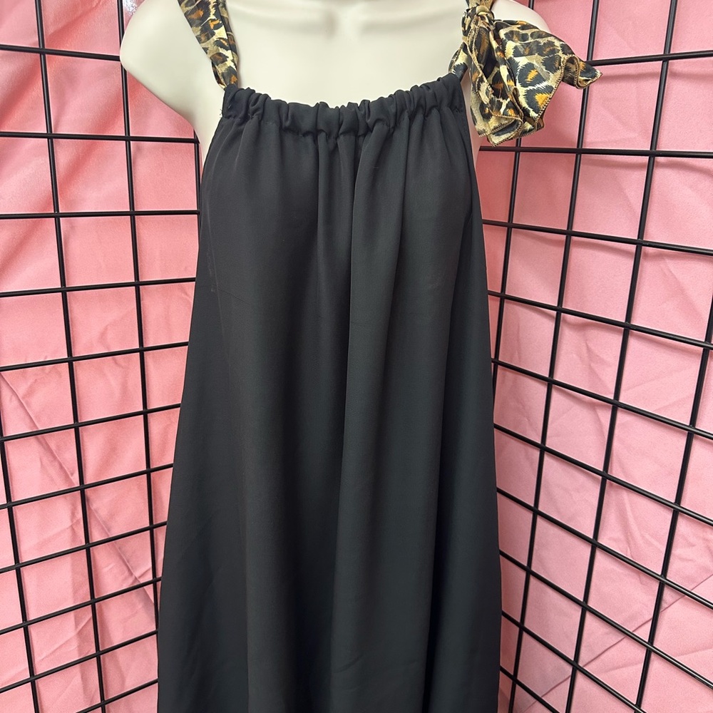 Shane Lee Black Dress with Animal Print Straps